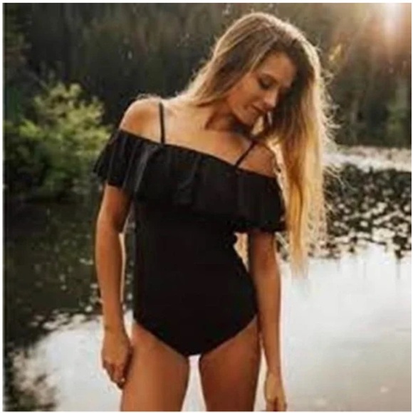Albion Fit Other - ALBION FIT The Wave One Black Piece Tie Ruffle Shoulder Swimsuit NWOT